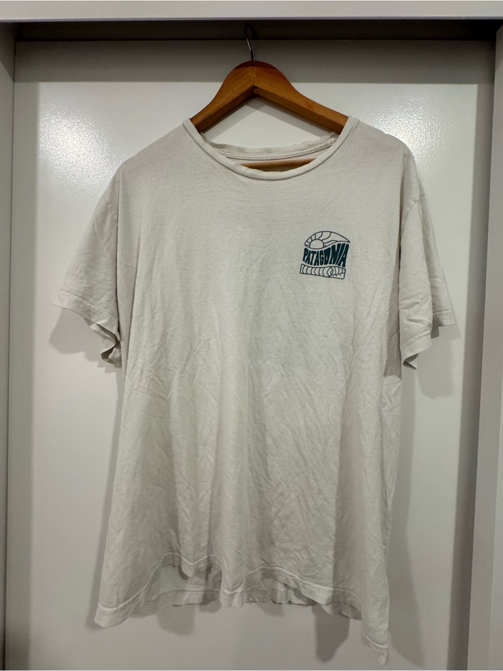 Patagonia Cream Short Sleeve Tee with Small Chest Logo